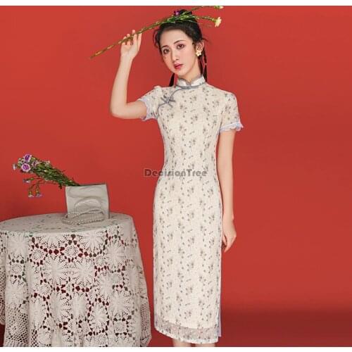 2021 chinese lace elegant vintage cheongsam modern improved long qipao women vestidos cheongsam qipao elegant party dress