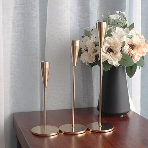 Wedding Party Dinning Tabletops Candlestick Stand Single Head Iron Candlelight Retro Durable 3pcs Golden Housewarming Gifts