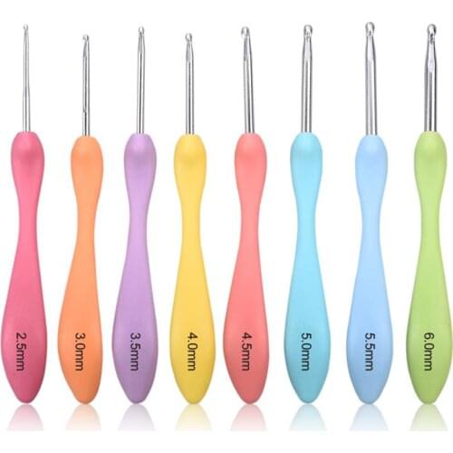 8pcs Colorful Soft Plastic Handle Alumina Crochet Hooks Knitting Needles Set DIY Crochet for Weave Sewing Needles Handmade Tool
