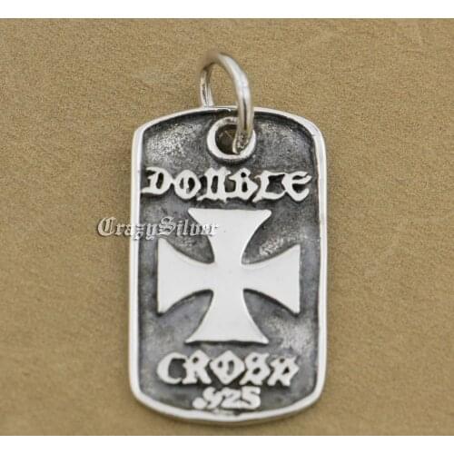 925 Sterling Silver Cross Tag Mens Biker Rocker Punk Pendant 9V009