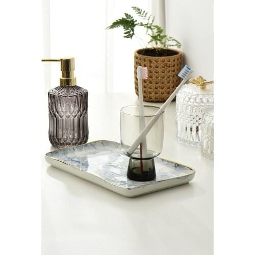 Home And Bathroom Organizer Accessories Gold Inlay Ceramic Dish Jewelry Plate Trinket Storage Tray Snack Dessert Plate