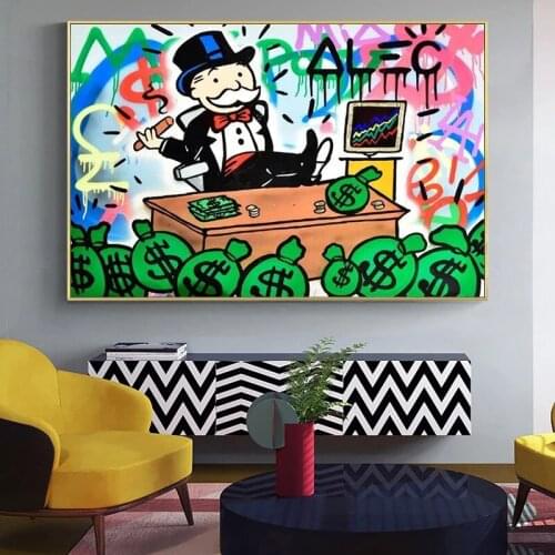 Alec Monopoly Rich Money Man on The Wall Art Canvas Paintings Posters and Prints Graffiti Art Wall Pictures Home Decor Cuadros