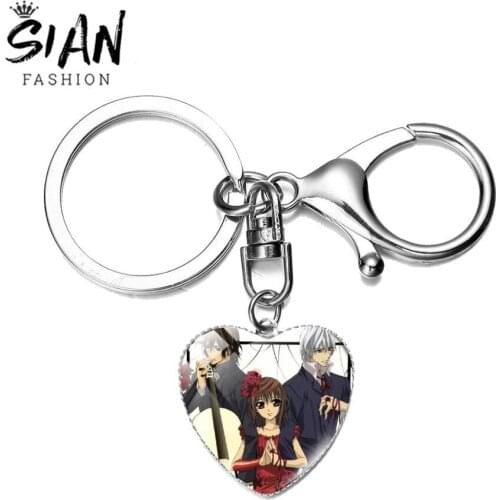 SIAN Vampire Knight Anime Keychains Glass Cabochon Silver Color Lobster Clasp Key Holder Car Keyring Party Jewelry Accessories