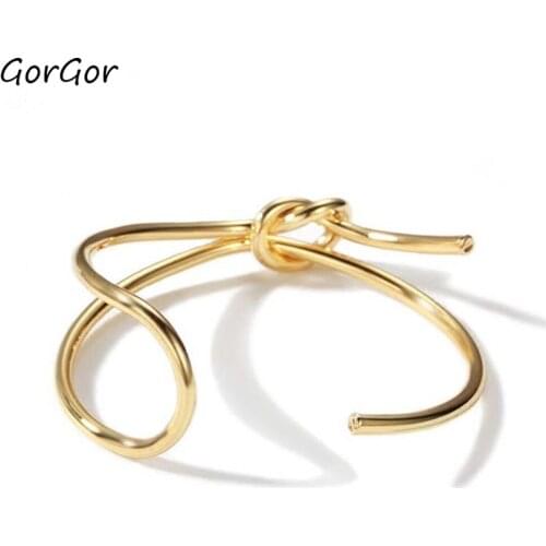 GorGor Bangles Women Copper Material Pattern Opening Tie A Knot Gold Plated Creative Elegant Anniversary Jewelry DKS-1020