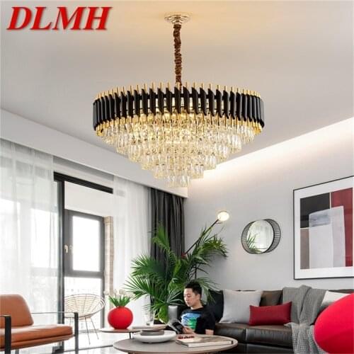 DLMH Black Chandelier Fixtures Postmodern Luxury Crystal Pendant Lamp Light Home LED for Living Dining Room