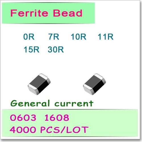 JASNPROSMA 0603/1608 100MHZ 4000PCS General current SMD Ferrite Bead 0R 7R 10R 11R 15R 30R 25% Bead OHM FB New High quality