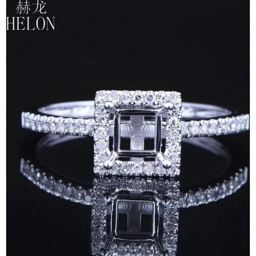 HELON 4mm Cushion /Princess Cut Solid 14k White Gold Natural Diamonds Engagement Wedding Semi Mount Ring Setting Women Jewelry