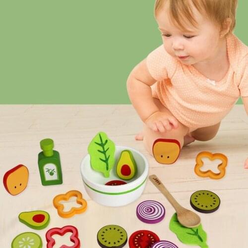 21Pcs Kids Wooden Fruit Vegetable Salad Kitchen Pretend Play House Interactive Toy Toddler Early Education Cognition Gift