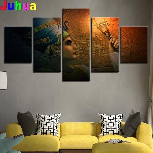 5 Pieces Queens Of Egypt Paintings Diamond embroidery Crystal Full Round diamond painting 3d picture Dark Woman Portrait Art