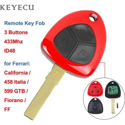 Keyecu 3 Buttons Remote Smart Car Key 433MHZ Complete Key for Ferrari 458 Italia California 599 GTB Fiorano FF ID48 Chip