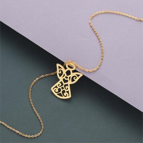 Kinitial Stainless Steel Filigree Guardian Angel Wing Pendant Necklace Charm Necklace Religious Fashion Jewelry Gifts For Women
