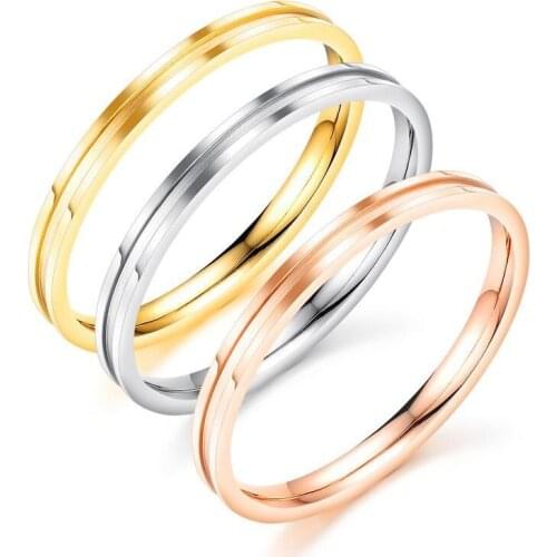 Cyue New Fashion Simple 2mm Wide Stainless Steel Finger Ring 3-color To Choose For Women Gift Jewelry