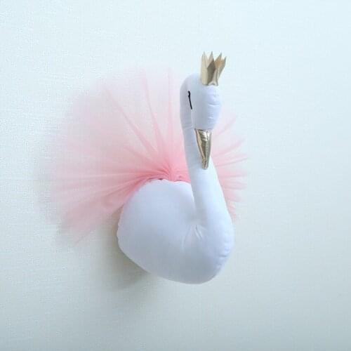 Beautiful Swan Stuffed Animals Plush Dolls Wall Hanging Decor for Baby Nursery Decoration 3D Animal Head Kids Girl Room Decor