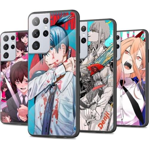 Tempered Glass Hot Now Luxury Cover Power Chainsaw Man For Samsung Galaxy S21 Ultra Plus 5G Shockproof Shell Phone Case