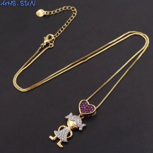 MHS.SUN Fashion Love Heart Zircon Jewelry With Cute Girls Pendants Necklace AAA CZ Women Chain Necklaces For Couples Charm Gift
