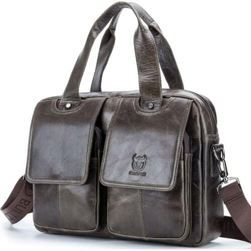 TopFight Fashion Men Briefcases Leather Handbag With Two Front Pocket Leather Shoulder Bags For 14 Inch Laptop Bag Travel