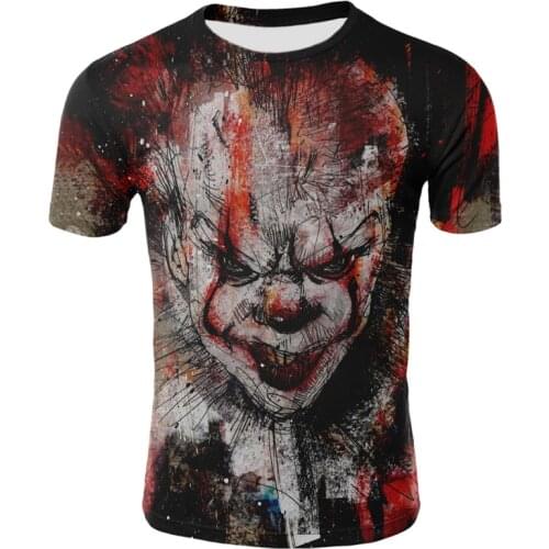 New movie clown demon hip hop mens T-shirt fashion 3D top horror pattern summer casual O-neck short-sleeved mens street T-shir