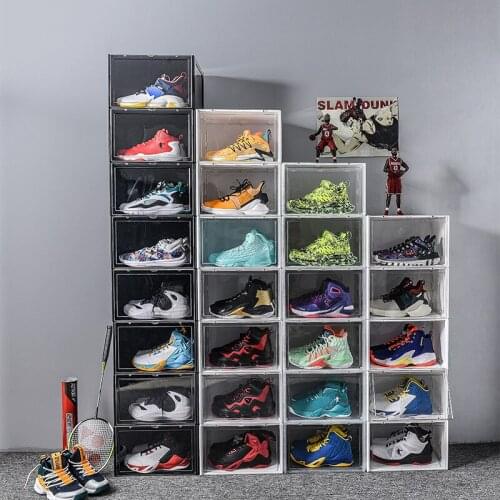 New Clear Acrylic Shoe Box Thickened Magnetic Absorption Nano Storage Box Dust Proof Display Shoes Wall Drawer Organizer