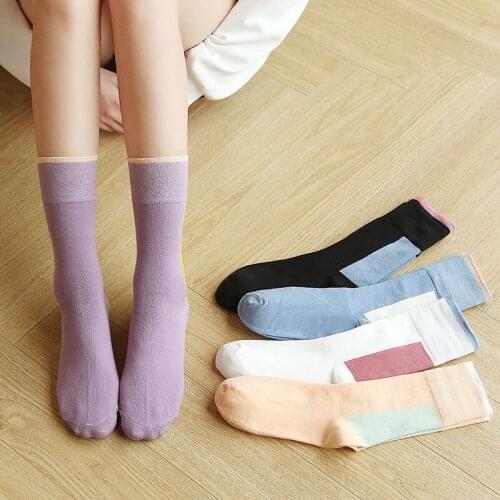 New autumn Winter womens color matching thick warm fashion casual cotton socks Harajuku vintage cotton socks