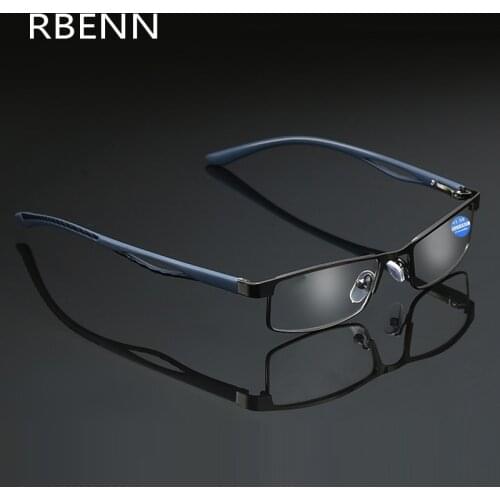 RBENN Small Size Anti Blue Light Reading Glasses Men Metal Frame Business Blue Light Blocking Computer Reader +0.75 1.75 2.75