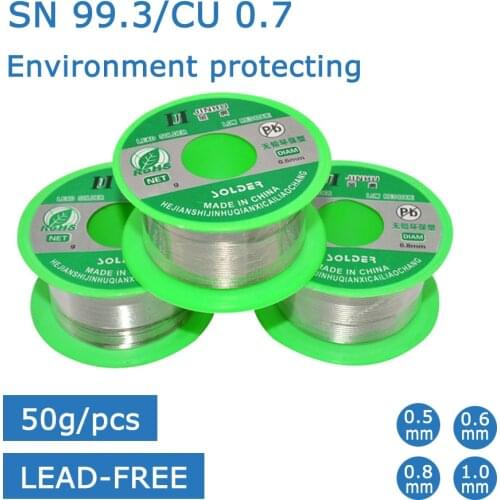 50g Lead-Free Solder Wire Tin 0.5mm-1.0mm Diameter Sn/99.3 Cu/0.7 Roll Welding Soldering Iron Core for Electrical Solder RoHs