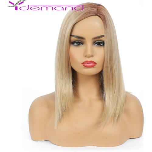 Y Demand Short Bobo Wigs Ombre Brown Blonde Synthetic Wigs Cosplay Lolita Womens Wigs for Women Heat Resistant Fiber