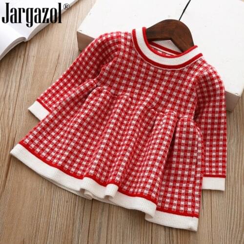 Baby Girl Sweater Dress Fashion Baby Girls Winter Dress Plaid Red Black Basic Princess Sweater Dresses Children Clothes