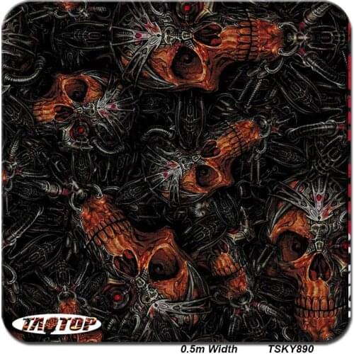 ITAATOP TSKY890 0.5M * 100M HOT Designs Orange Skull Water Transfer Printing Film Hydrographics Film