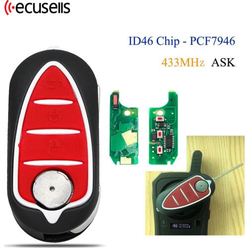 Folding Remote Key Car Fob ASK 433MHz PCF7946 Chip 3 Button for Alfa Romeo 147 156 166 GT