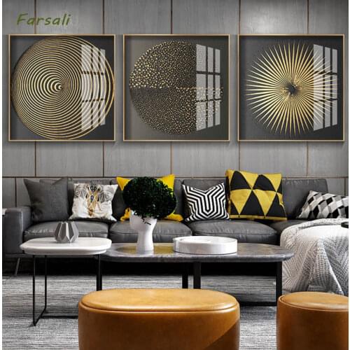 Modern Art Nordic Style Abstract Gold Foil Artwork Painting Canvas Poster Pictures Printed for Living Room Home Decor No Frame