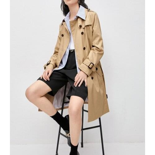 Trench Lapel Fashion 2021 Lady Mid - length Casual Coat Spring Autumn Double-breasted Outerwear High-end Coat Woman