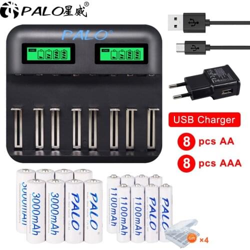 8 Slots AA AAA NiMH NiCD Battery Charger Smart USB Fast Battery Charger for 1.2V NiMH Ni-Mh NiCD Ni-Cd AA AAA 2A 3A Battery
