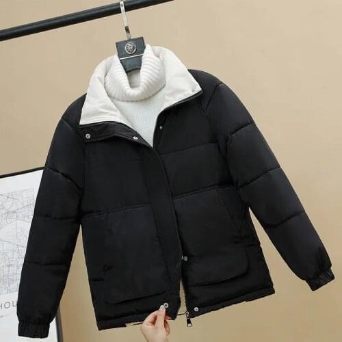 Cotton Jacket Women Parkas 2021 Oversize Cotton Coat Black Jacket New Fashion Winter Warm Thicker Short Overcoat