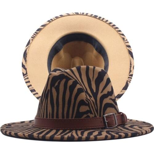 Women Wool Felt Fedora Hat Autumn Winter Wool Fedora Hat Party Wide Brim Panama Hat Fashion Stripe Pattern Jazz Hat