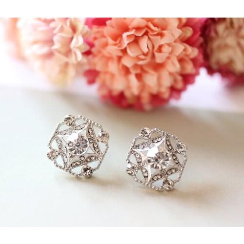 VEYO Vintage Hollow out Rhinestone Stud Earrings for Woman 8 Colors Cute Stud Earrings Fashion Jewelry