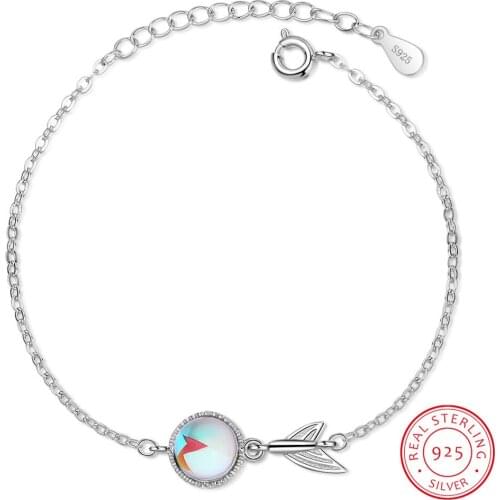 Fashion Brand Real 925 Sterling Silver Mermaid Tail Bracelet For Women Colourful Moonstone Bracelet New Designer Wedding Jewelry
