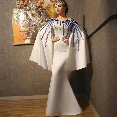 Plus Size Muslim Evening Dresses Mermaid Long Sleeves Beaded Flowers Islamic Dubai Saudi Arabic Long Formal Evening Gown