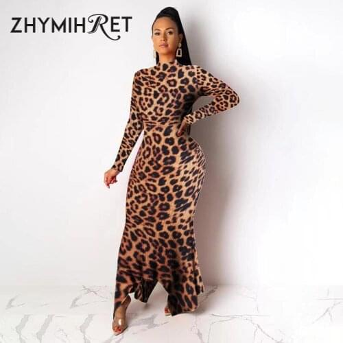 ZHYMIHRET 2019 Autumn Winter Tie Dye Asymmetrical Dress Women Full Sleeve Camouflage Leopard Print Long Dress Maxi Vestidos