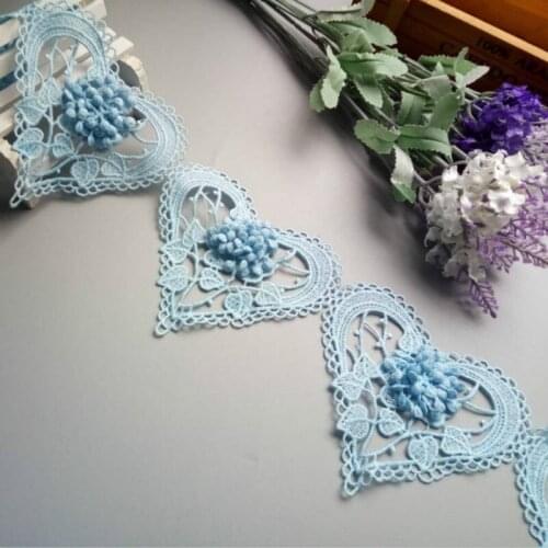 1 Yard Blue 3D Heart Cotton Flower Lace Trim Embroidered Lace Ribbon Handmade Wedding Dress Patchwork Sewing Supplies Craft
