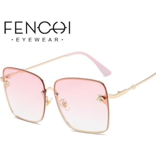 2019 Vintage Pink Oversized Square Bee Sunglasses Women Men Zonnebril Dames blue light blocking Glasses Men Oculos Feminino