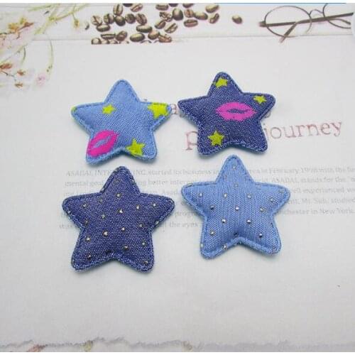 4.8cm 20pcs Multi Color Kawaii Denim Star Padded Appliques for DIY Children headwear Accessories DIY patches Baby Garment