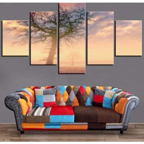 5 Pieces Tree Canvas Painting Oasis Wallpapers Mirage Posters Landscape Wallpapers For Home Decor Modern Artwork Sky Plants