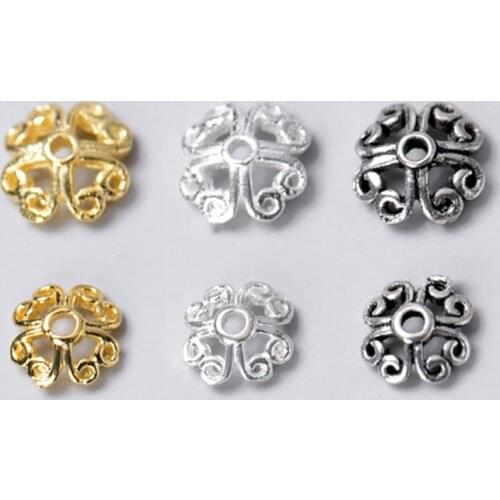 5pcs/lot 925 Sterling Silver Hollow Heart Flower Bead Caps 6mm 8mm Silver Beads Base Receptacle DIY Jewelry Making Accessories