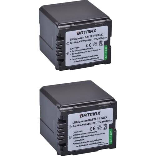 Batmax 2pcs VW-VBG260 VW VBG260 VWVBG260 Rechargeable Camera Battery For Panasonic HS250 SDR-SD7 HDC-MDH1 HDC-SD1 HDCSD3