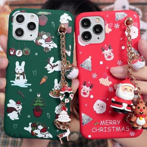 Christmas Pendant Wrist Strap Phone Case For iPhone 11Pro 7 8 Plus 6 6s X XR XS Max SE 2020 12 Mini Cartoon Bracelet Soft Cover