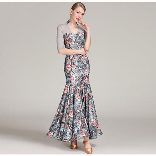 Floral Ballroom Dance Dress Women Tango Dance Outfit Evening Dress Modern Dancewear Designer Clothes Performance Costume JL2704
