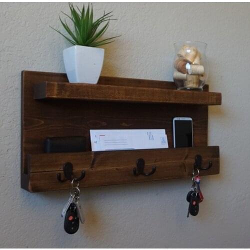 Wooden Coat Rack Shelf Hook Keychain Doorway Solid Wood Decorative Wall Shelves
