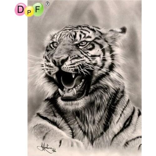 DPF 5D Round full Diamond painting Cross Stitch white tiger roar diamond Mosaic Diamond Embroidery Needlework home decor crafts