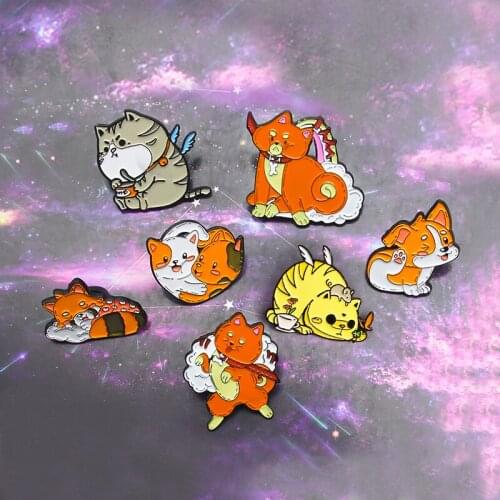 Cartoon Cat Dog Animal Enamel Pins Custom Pet Corgi Dog Raccoon Brooches Bag Clothes Broche Lapel Pin Badges Jewelry Gift
