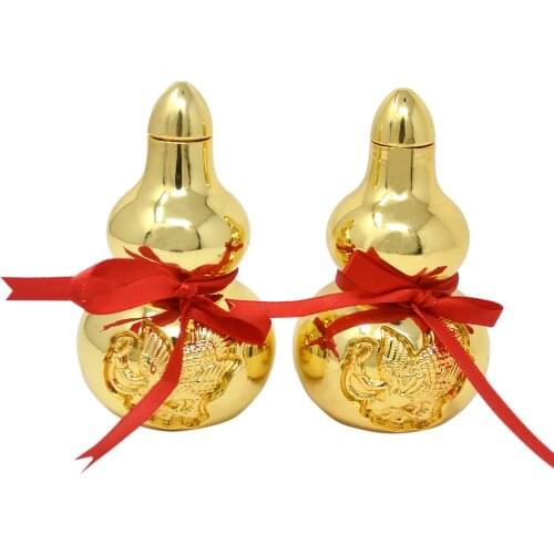 Feng Shui Statue 2Pcs Garuda Wu Lou/Hulu with Anti Illness Amulet Golden Gourd Bottle Sculpture with Lid Can be Open W4421